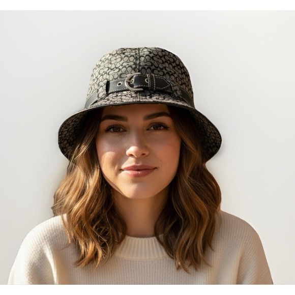 Coach Accessories - Coach Vtg Black & Grey Signature Y2K  Bucket Hat, Medium‎ / Large, Preppy Casual
